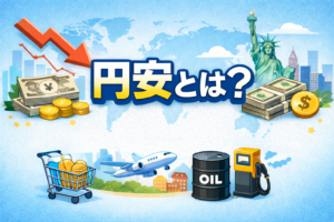 円安とは何かを解説するイメージ画像。円の価値低下と物価上昇の関係を表現
