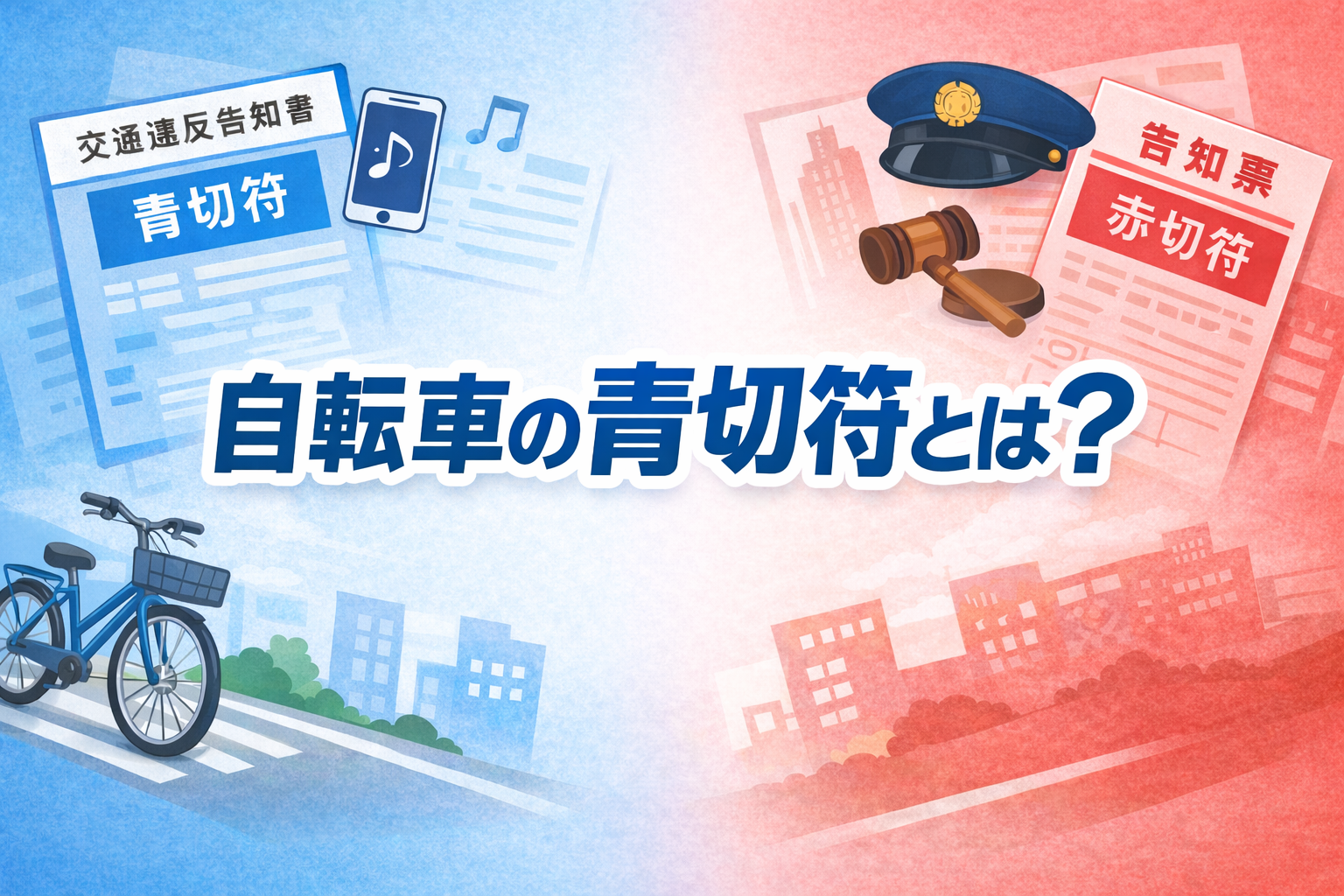 自転車の青切符とは何かを解説するイメージ画像（青切符と赤切符の違いを表現）