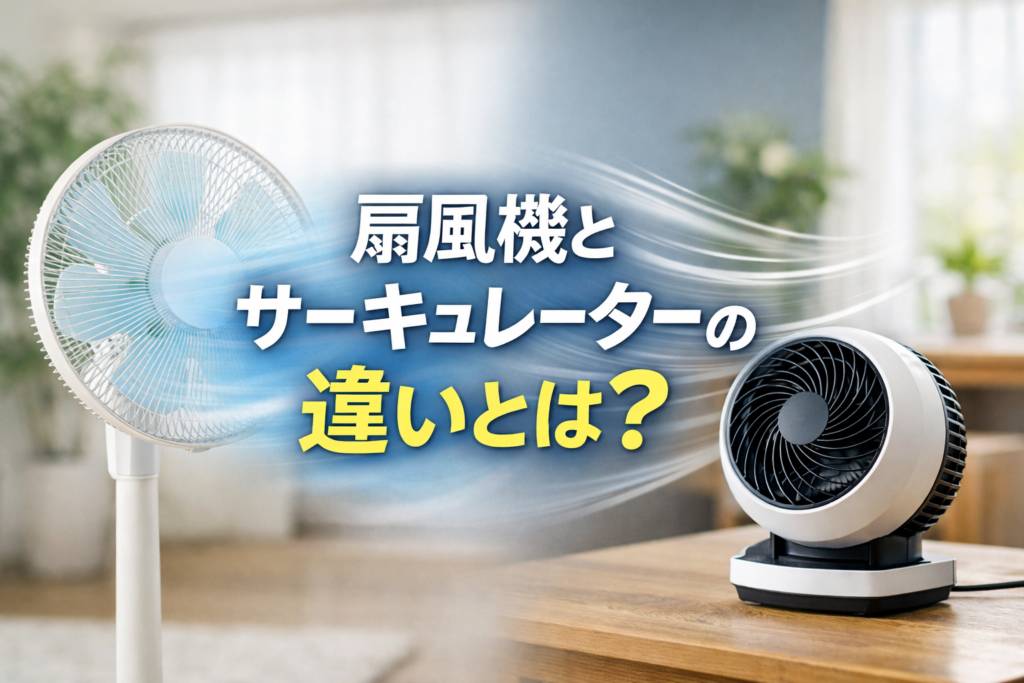 扇風機とサーキュレーターを並べて、違いを比較するイメージ画像。