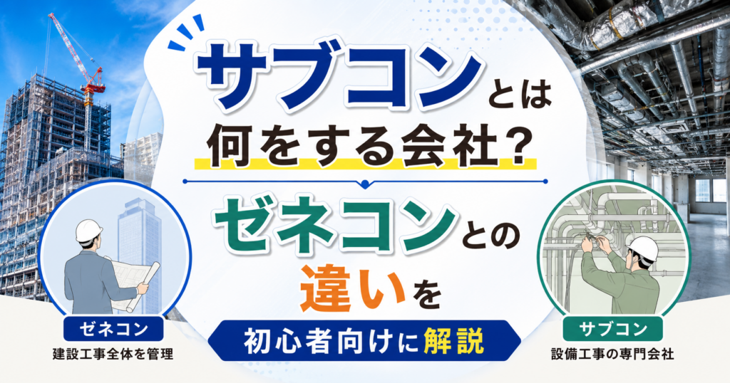 サブコンとゼネコンの違いを初心者向けに解説する建設業界のアイキャッチ画像