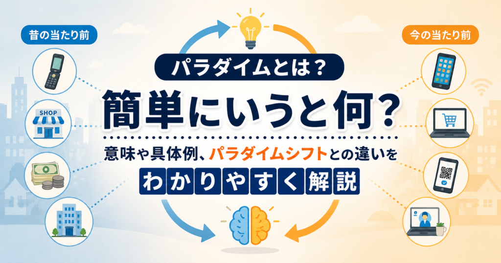 パラダイムとは？簡単にいうと何か、意味や具体例、パラダイムシフトとの違いをわかりやすく解説するアイキャッチ画像
