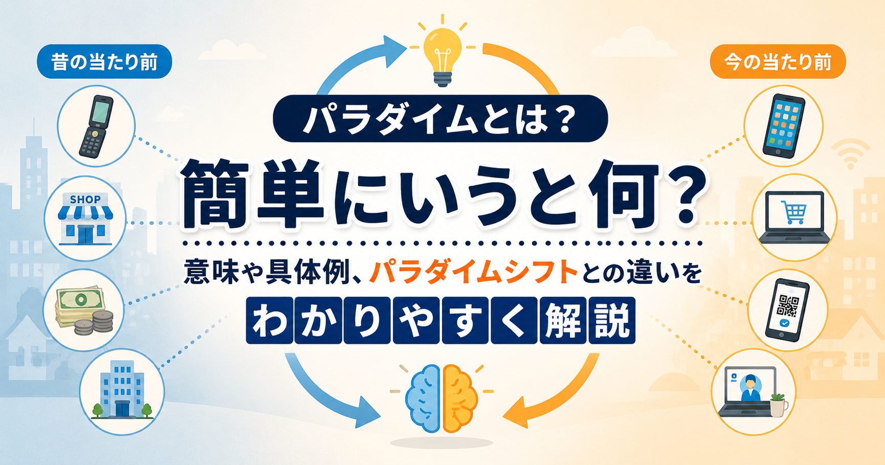 パラダイムとは？簡単にいうと何か、意味や具体例、パラダイムシフトとの違いをわかりやすく解説するアイキャッチ画像
