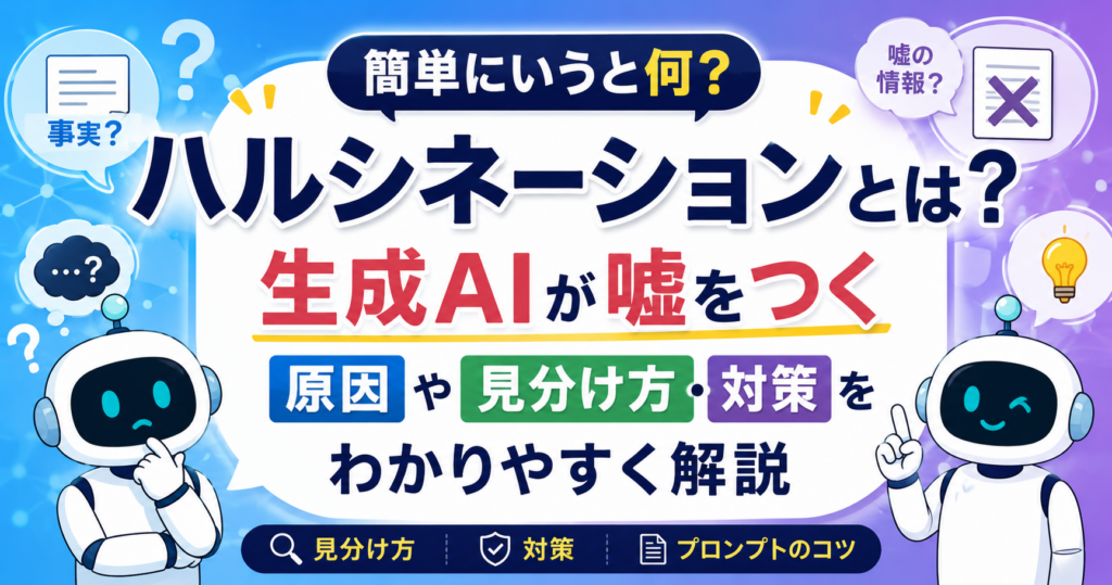 ハルシネーションとは？生成AIが誤情報を回答する原因や対策を解説するアイキャッチ画像