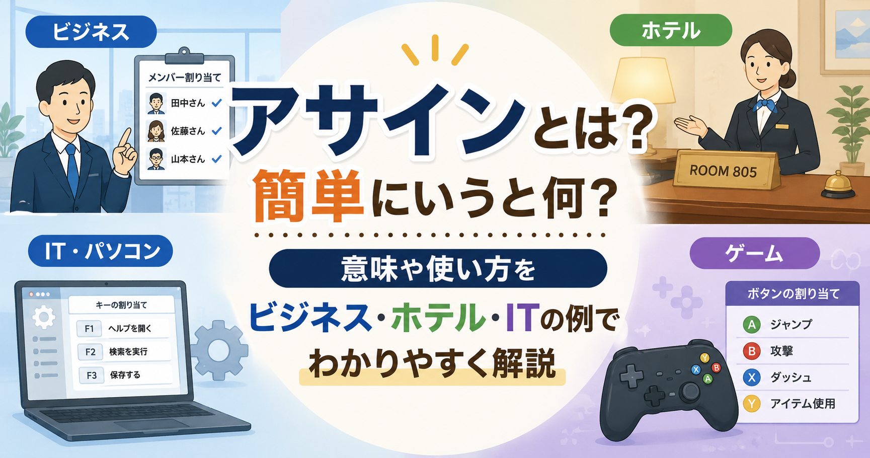 アサインとは？意味や使い方をビジネス・ホテル・ITの例でわかりやすく解説するイメージ