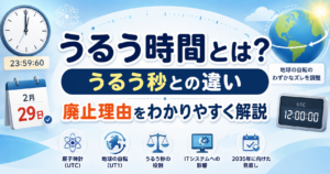 うるう時間とうるう秒の違い・廃止理由を解説するイメージ