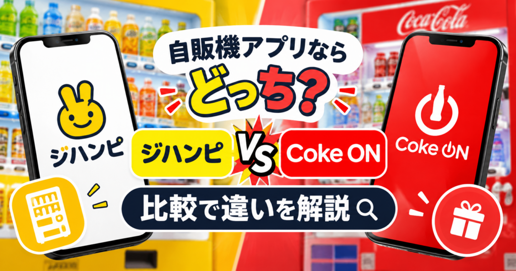 自販機アプリのジハンピとCoke ON（コークオン）の違いを比較したイメージ