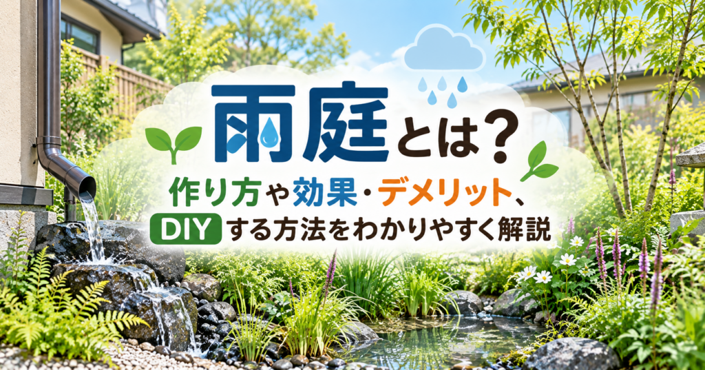 雨庭の作り方や効果・デメリット、DIY方法を紹介するイメージ